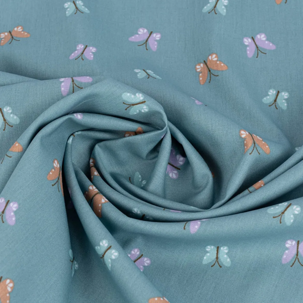 Bio Baumwollstoff Popeline Organic Kinderstoff Schmetterlinge blau 1,4m Breite