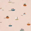 Bio Baumwollstoff Popeline Organic Kinderstoff Boats Schiffchen sand 1,4m Breite