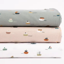 Bio Baumwollstoff Popeline Organic Kinderstoff Boats Schiffchen sand 1,4m Breite