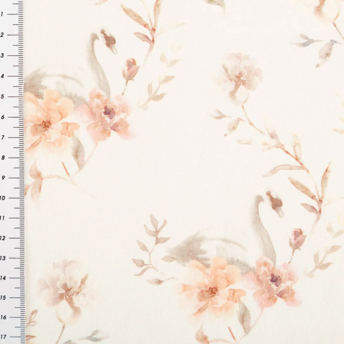 Bio French Terry Baumwollstoff Schwäne Blumen wollweiß rosa 145cm