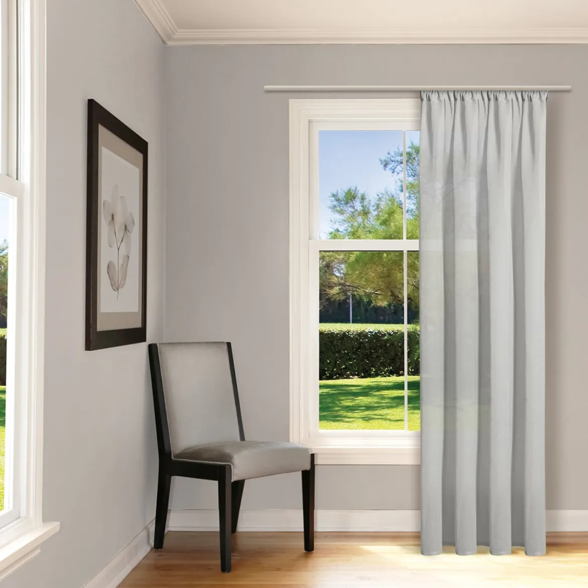 Bio Gardine halbtransparenter Vorhangschal aus Bio Baumwolle Leinenstruktur hellgrau 140x245cm