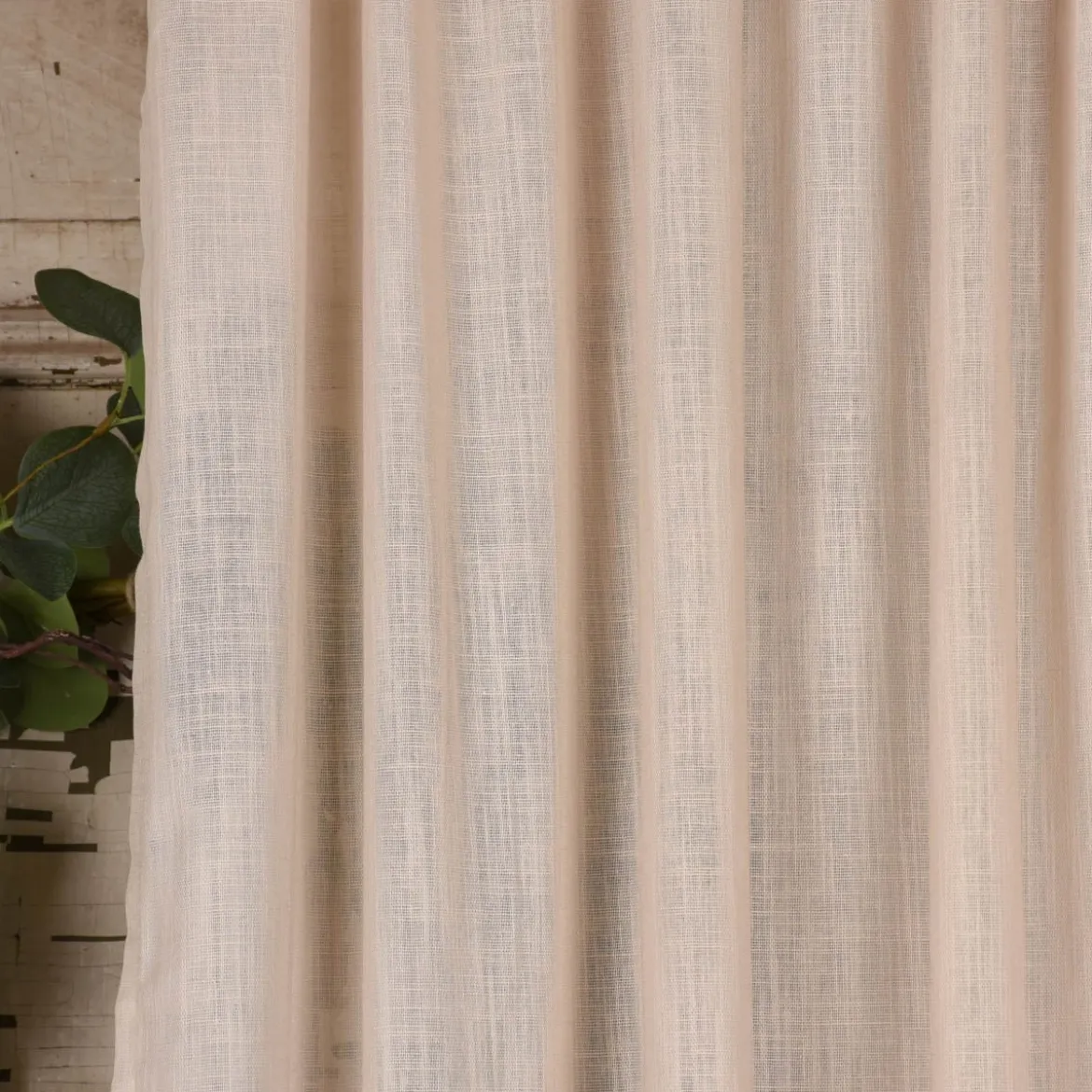 Bio Gardine halbtransparenter Vorhangschal aus Bio Baumwolle Leinenstruktur taupe natur 140x245cm