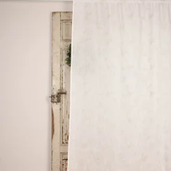 Bio Gardine transparenter Vorhangschal aus Bio Baumwolle mit Blätterstickerei und natürlicher Leinenstruktur weiß grün 140x245cm