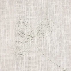 Bio Gardine transparenter Vorhangschal aus Bio Baumwolle mit Blätterstickerei und natürlicher Leinenstruktur weiß grün 140x245cm