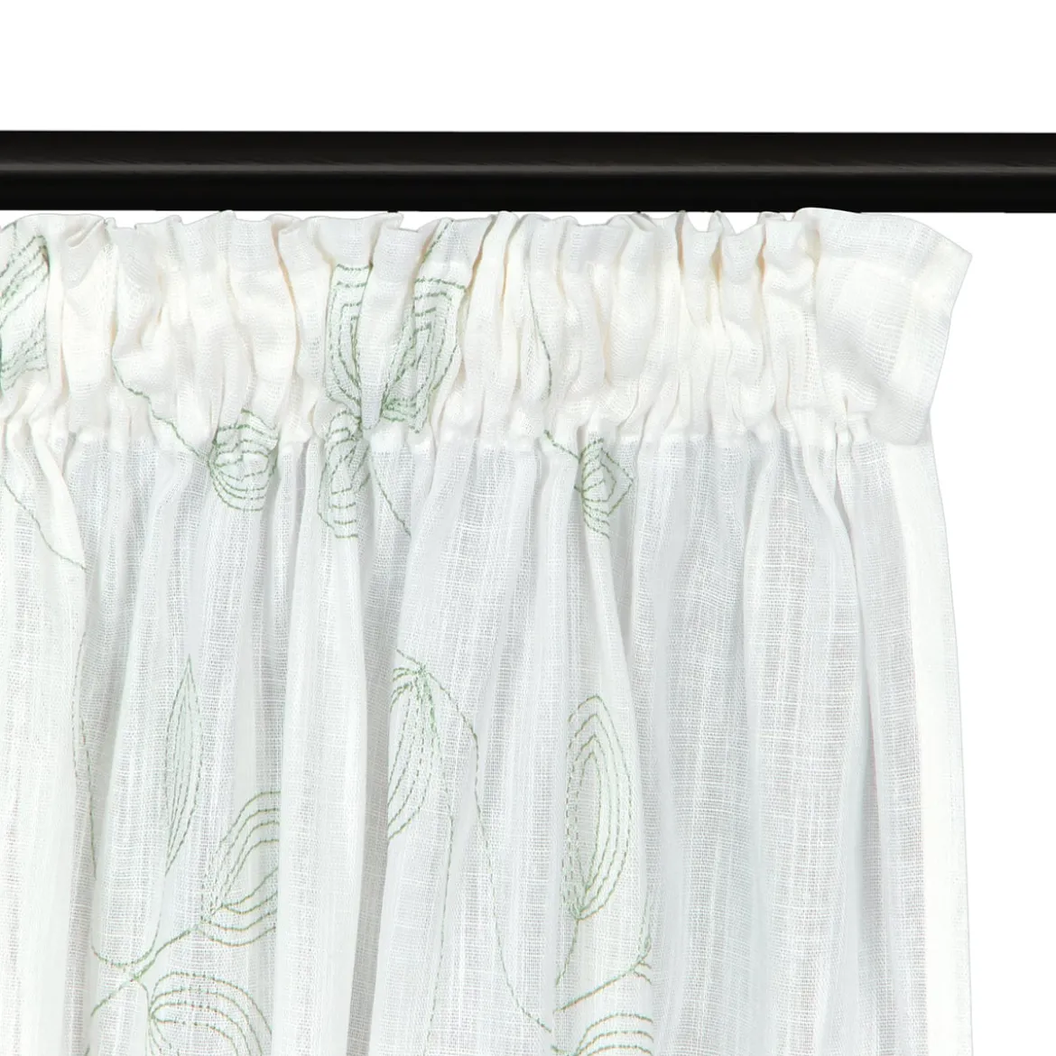 Bio Gardine transparenter Vorhangschal aus Bio Baumwolle mit Blätterstickerei und natürlicher Leinenstruktur weiß grün 140x245cm