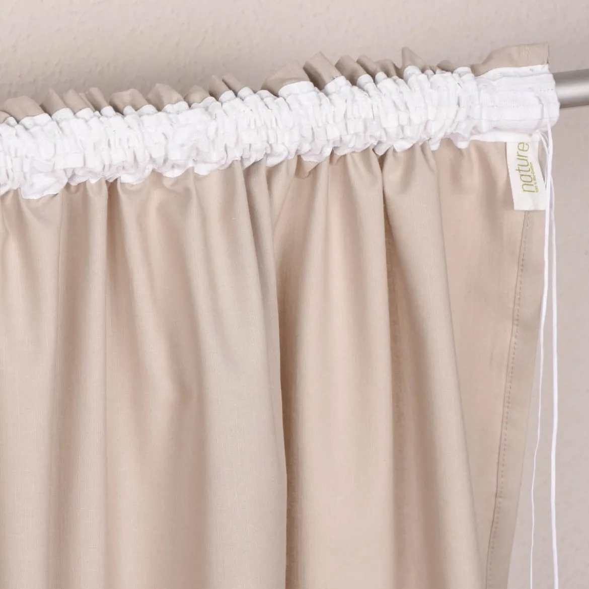 Bio Gardine Vorhangschal aus glatter feiner blickdichter Bio Baumwolle beige 140x245cm