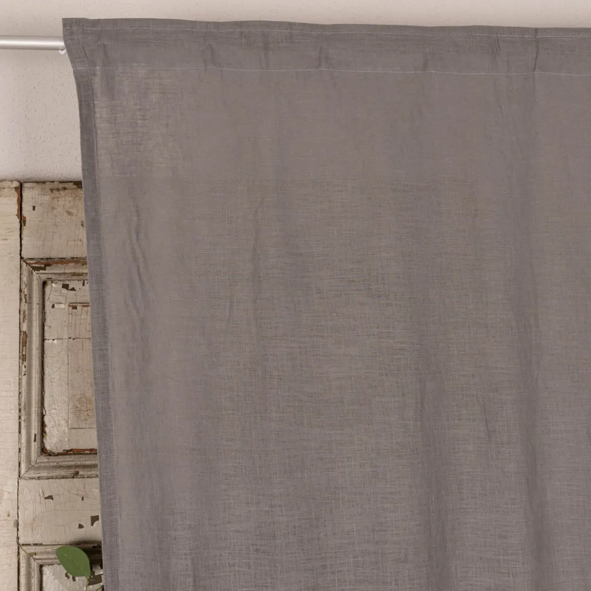 Bio Gardine Vorhangschal aus Bio Baumwolle und Leinen Leinenstruktur einfarbig mittelgrau 140x270cm