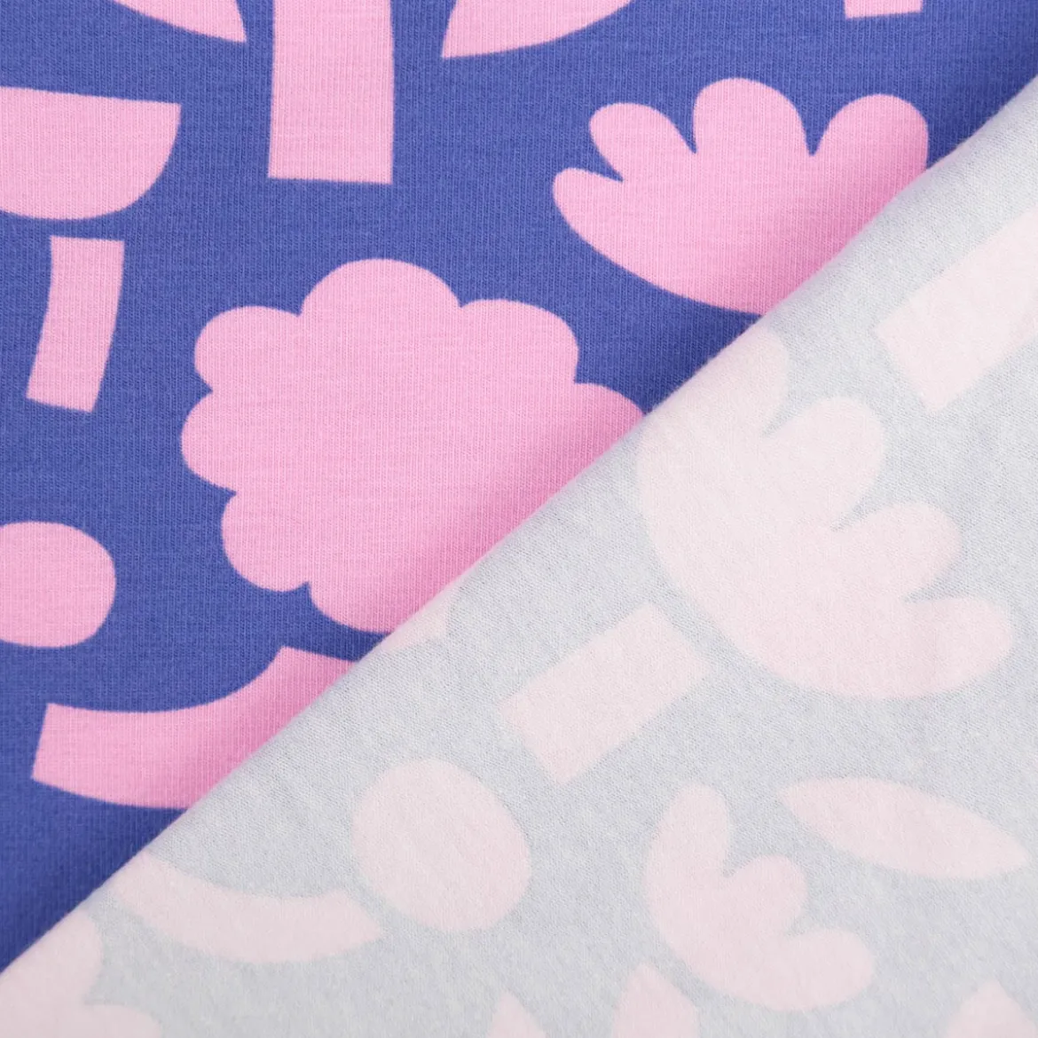 Bio Jersey Stoff Baumwolljersey Blumen Jennifer Bouron blau rosa 1,48 m Breite