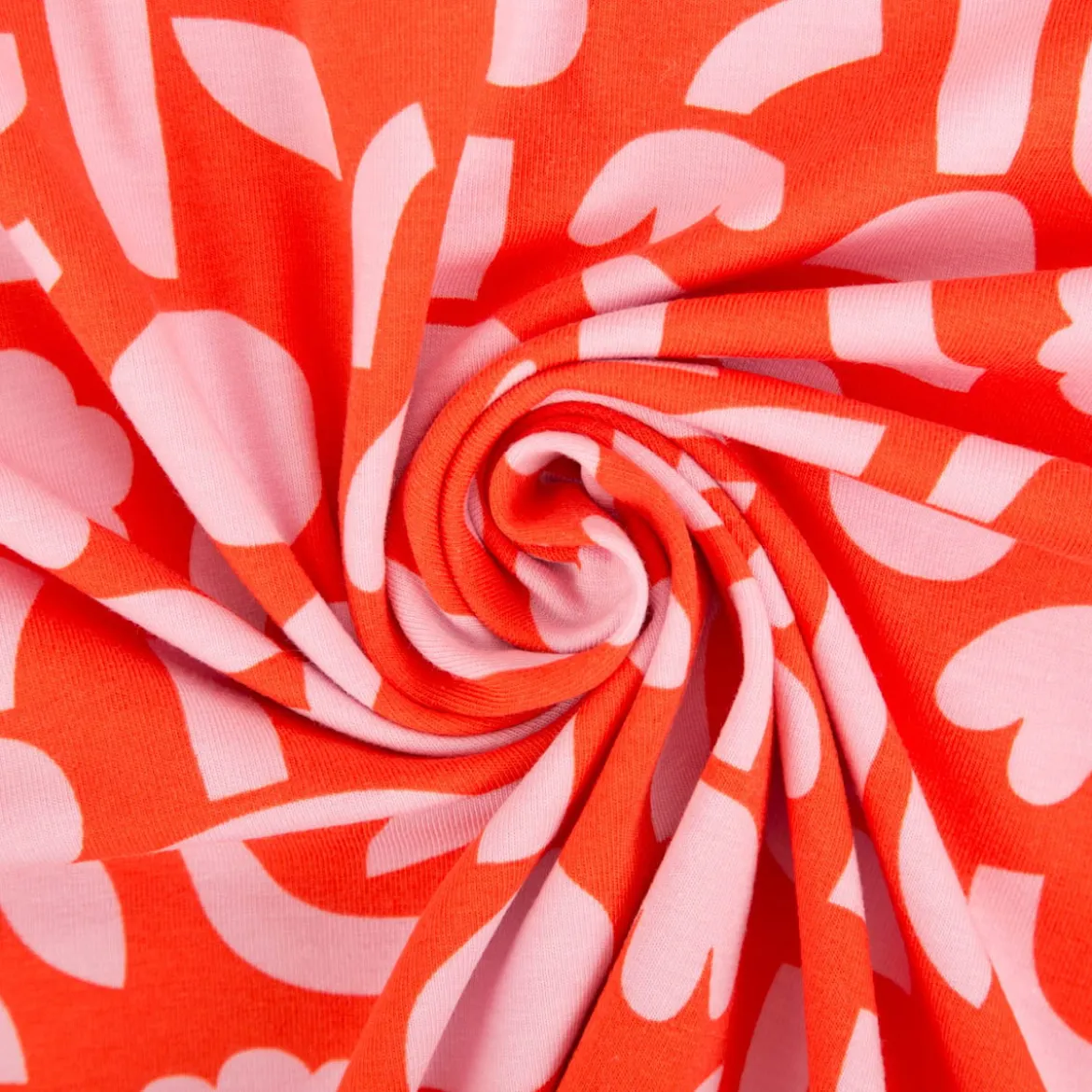 Bio Jersey Stoff Baumwolljersey Blumen Jennifer Bouron orange rosa 1,48 m Breite