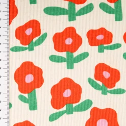 Bio Rippjersey Rib Jersey Stoff Baumwolle Blumen Jennifer Bouron natur rot 1,2m Breite