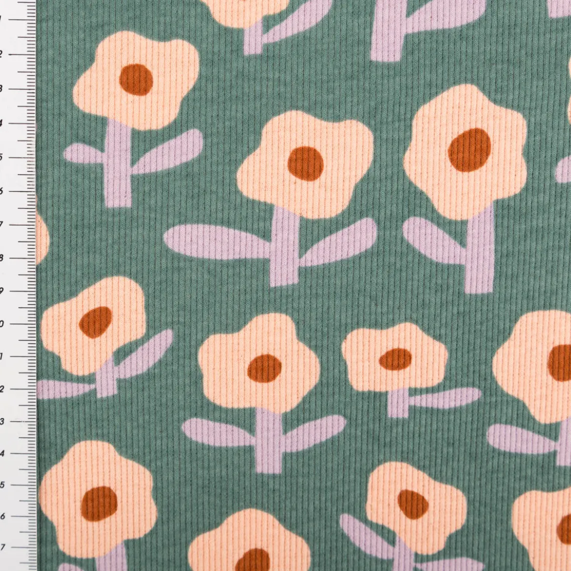 Bio Rippjersey Rib Jersey Stoff Baumwolle Blumen Jennifer Bouron grün rosa 1,2m Breite
