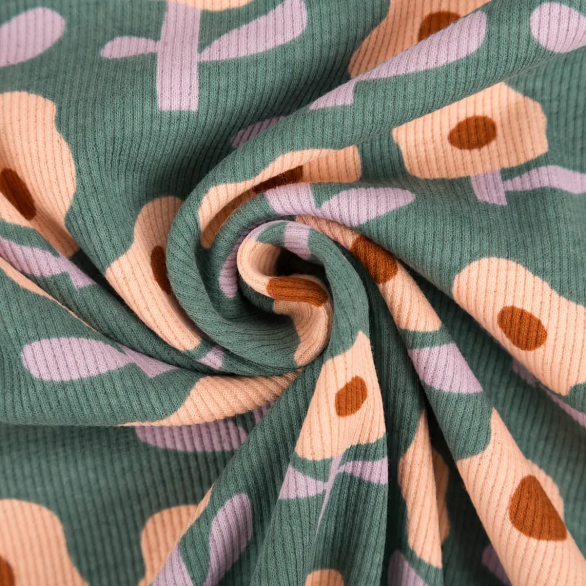 Bio Rippjersey Rib Jersey Stoff Baumwolle Blumen Jennifer Bouron grün rosa 1,2m Breite