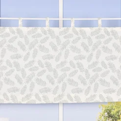 Bio Schlaufenbistro Scheibengardine aus Bio Baumwolle mit Blätterprint wollweiß grün 150x50cm