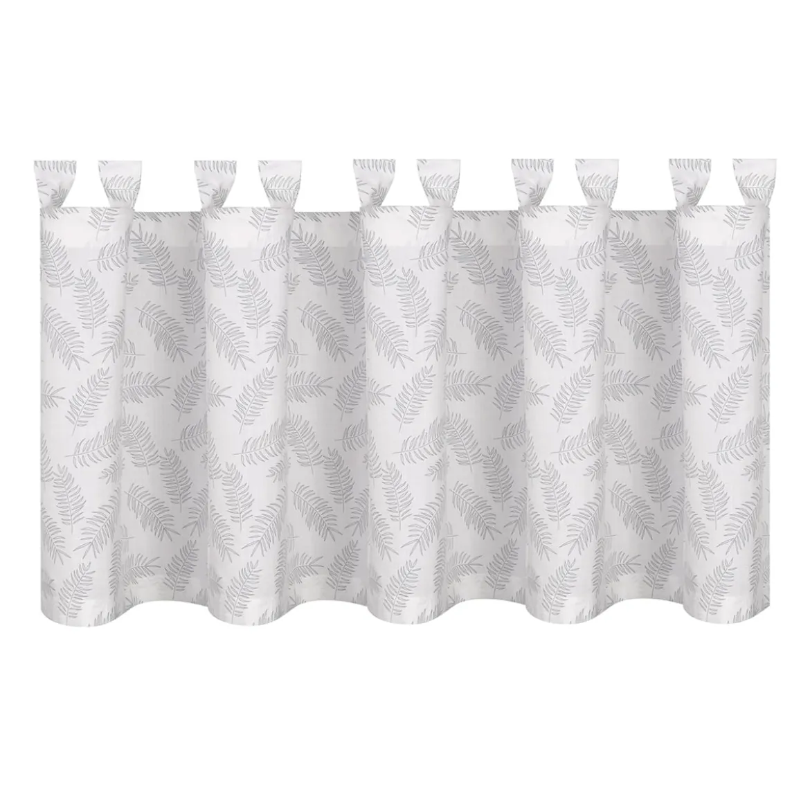 Bio Schlaufenbistro Scheibengardine aus Bio Baumwolle mit Blätterprint wollweiß grün 150x50cm