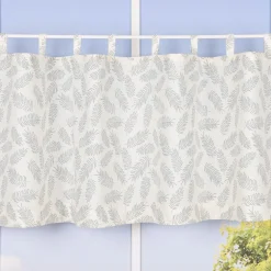 Bio Schlaufenbistro Scheibengardine aus Bio Baumwolle mit Blätterprint wollweiß grün 150x50cm