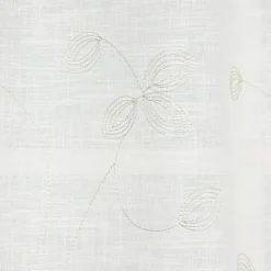 Bio Schlaufenbistro Scheibengardine aus Bio Baumwolle Blätterstickerei Leinenstruktur transparent wollweiß grün 150x50cm