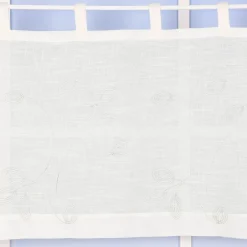 Bio Schlaufenbistro Scheibengardine aus Bio Baumwolle Blätterstickerei Leinenstruktur transparent wollweiß grün 150x50cm
