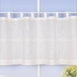 Bio Schlaufenbistro transparente Scheibengardine aus Bio Baumwolle mit Leinenstruktur wollweiß 150x50cm