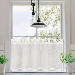 Bio Schlaufenbistro transparente Scheibengardine aus Bio Baumwolle mit Leinenstruktur wollweiß 150x50cm