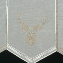 Bistrogardine Panneaux Scheibengardine nähfrei Stickerei Hirsch wollweiß taupe 30cm Höhe