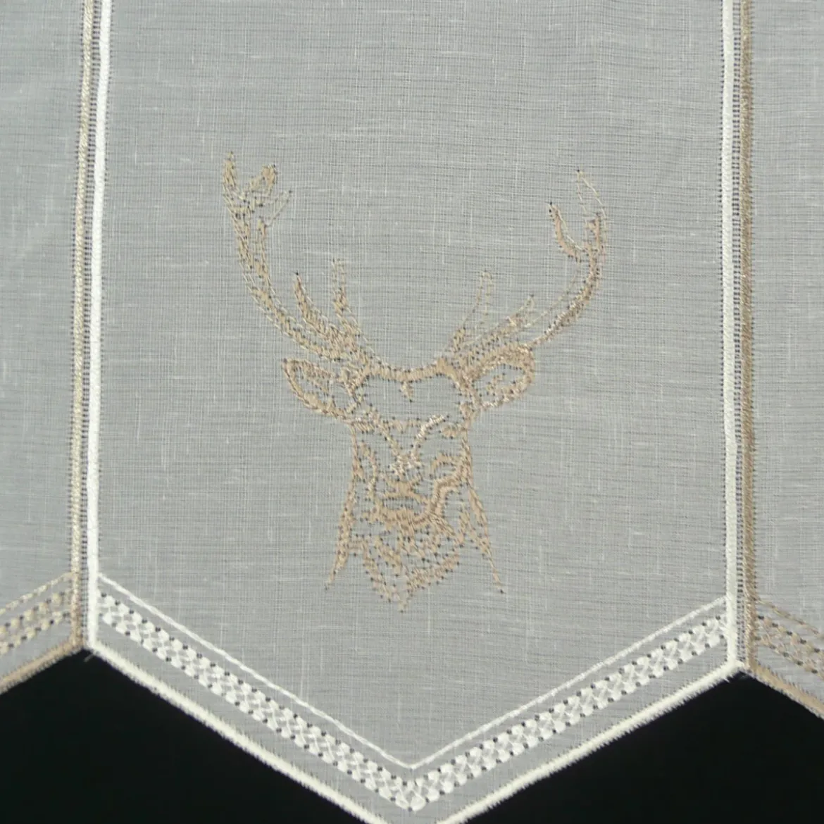 Bistrogardine Panneaux Scheibengardine nähfrei Stickerei Hirsch wollweiß taupe 30cm Höhe