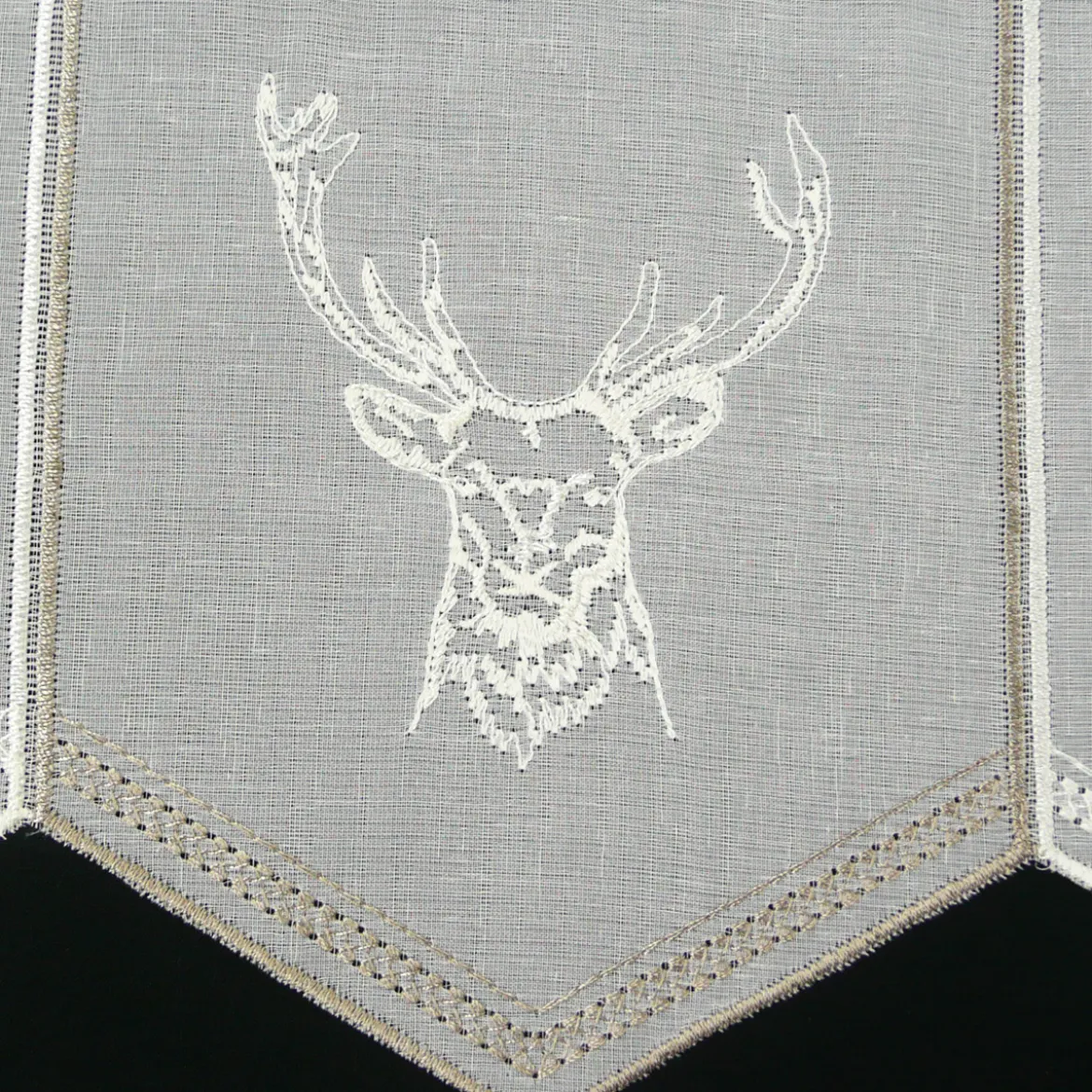 Bistrogardine Panneaux Scheibengardine nähfrei Stickerei Hirsch wollweiß taupe 30cm Höhe