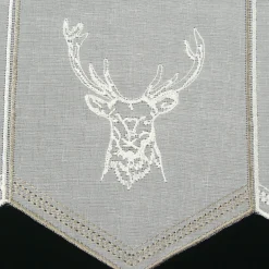 Bistrogardine Panneaux Scheibengardine nähfrei Stickerei Hirsch wollweiß taupe 45cm Höhe