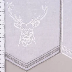 Bistrogardine Panneaux Scheibengardine nähfrei Stickerei Hirsch wollweiß grau 30cm Höhe