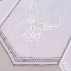 Bistrogardine Panneaux Scheibengardine nähfrei Stickerei Hirsch wollweiß grau 45cm Höhe