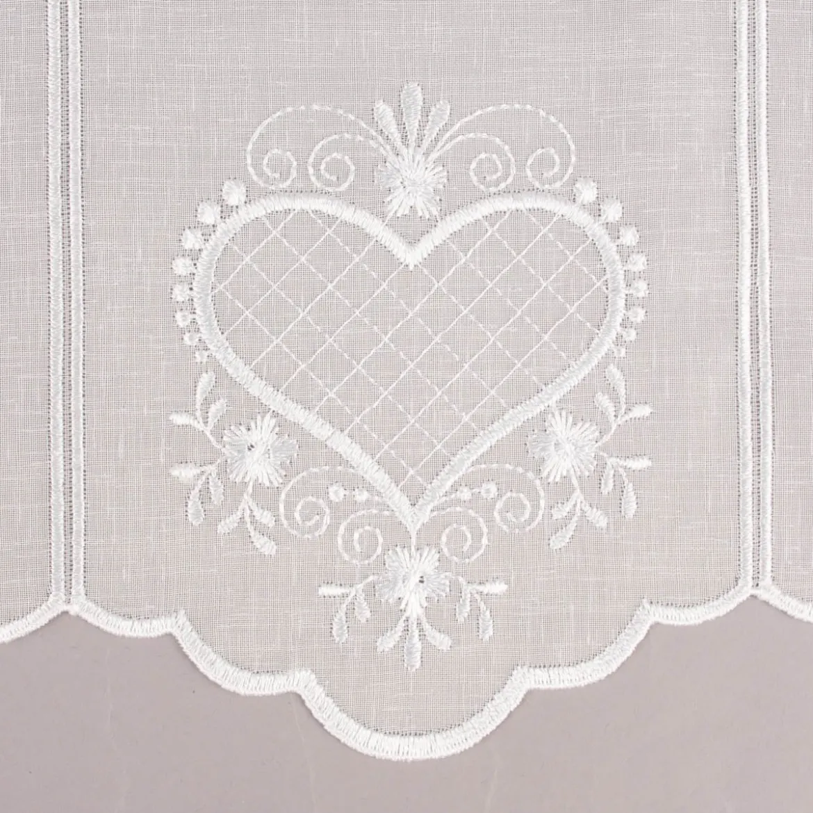 Bistrogardine Panneaux Scheibengardine nähfrei Leinenlook Stickerei Herzen ecru 45cm Höhe