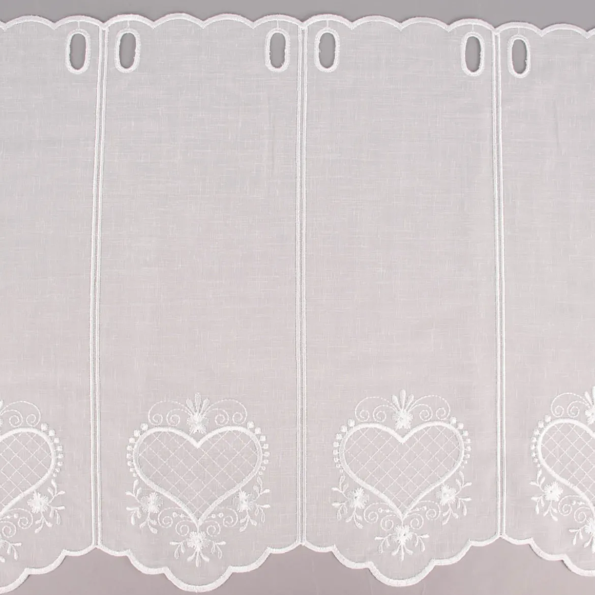 Bistrogardine Panneaux Scheibengardine nähfrei Leinenlook Stickerei Herzen ecru 45cm Höhe