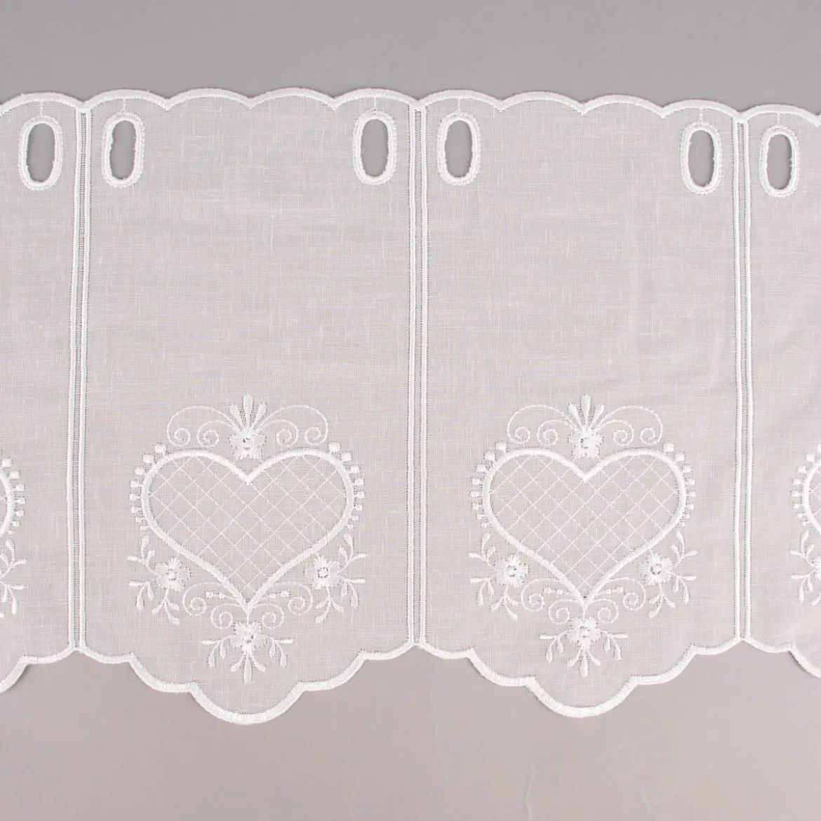 Bistrogardine Panneaux Scheibengardine nähfrei Leinenlook Stickerei Herzen ecru 30cm Höhe