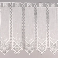 Bistrogardine Panneaux Scheibengardine nähfrei Leinenlook Häkelei Stickerei Blätter ecru 45cm Höhe