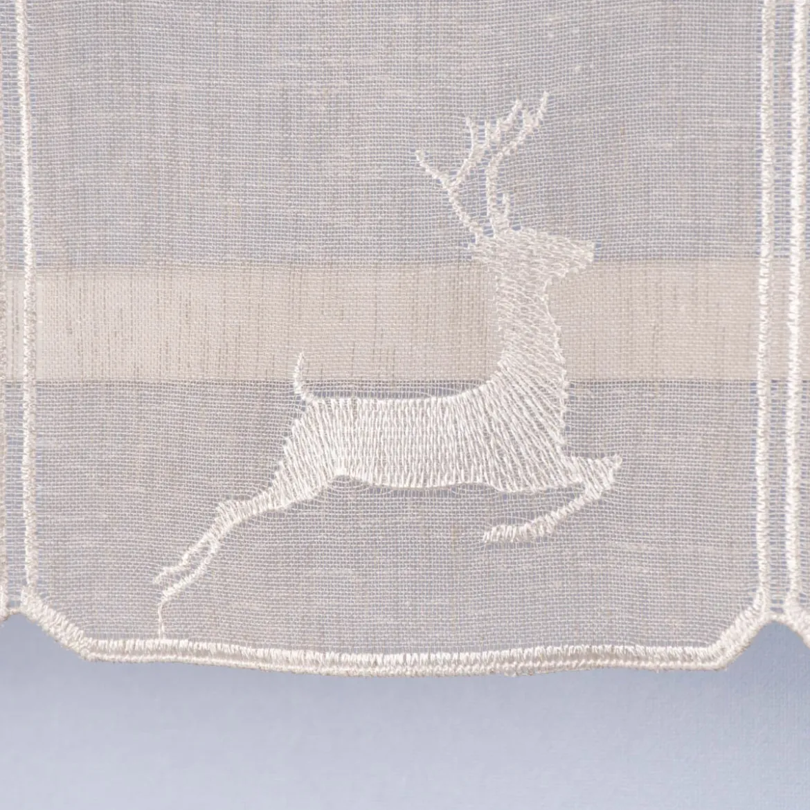 Bistrogardine Panneaux Scheibengardine nähfrei Leinenstruktur Stickerei Hirsch natur 20cm Höhe
