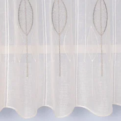 Bistrogardine Panneaux Scheibengardine nähfrei Leinenstruktur Stickerei Blätter wollweiß 45cm Höhe