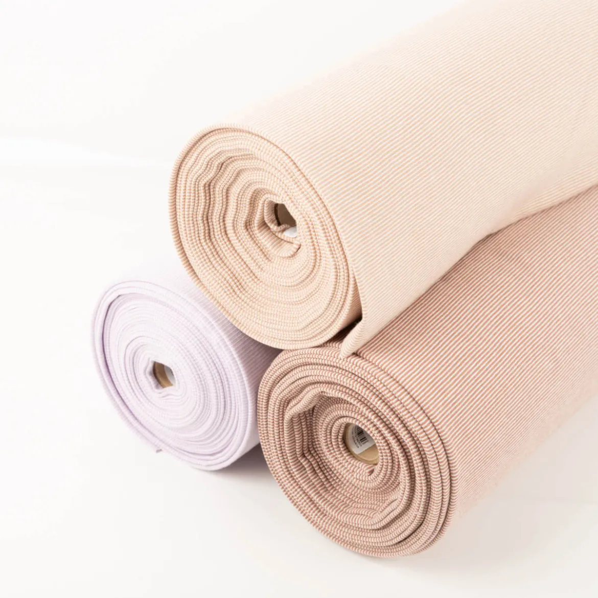 Bündchenstoff Baumwolle Yarn Dyed Streifen fein weiß camel 35cm Breite