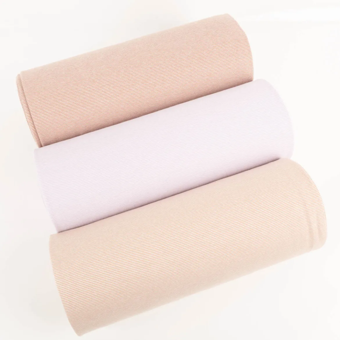 Bündchenstoff Baumwolle Yarn Dyed Streifen fein weiß camel 35cm Breite