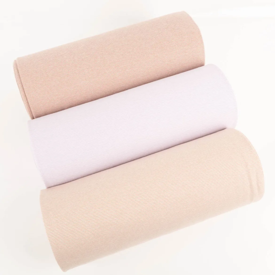 Bündchenstoff Baumwolle Yarn Dyed Streifen fein weiß lila 35cm Breite