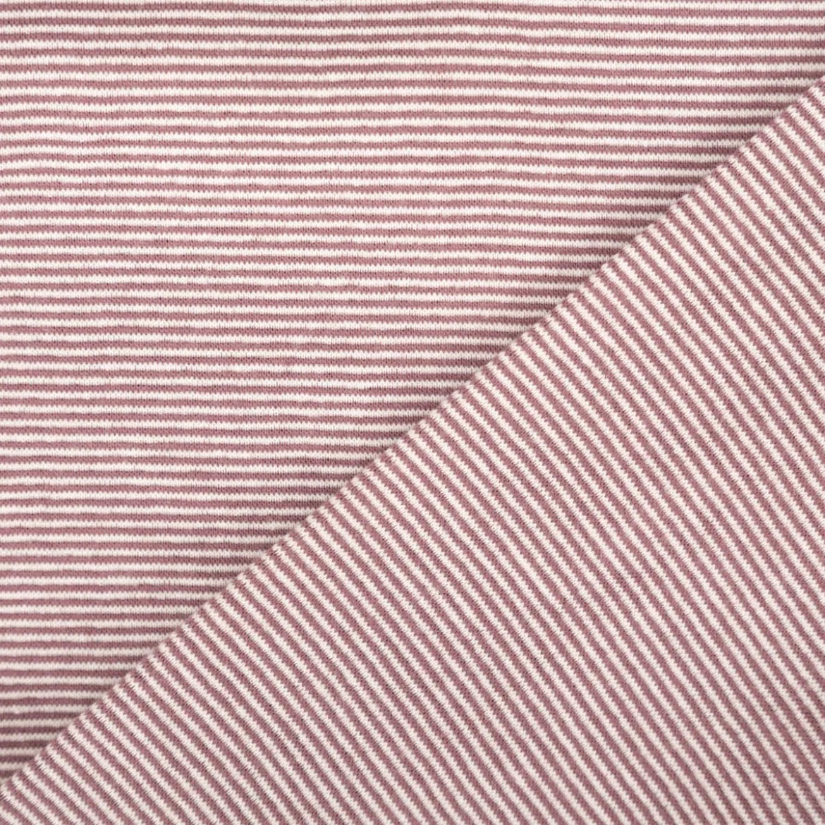 Bündchenstoff Baumwolle Yarn Dyed Streifen fein weiß mauve 35cm Breite