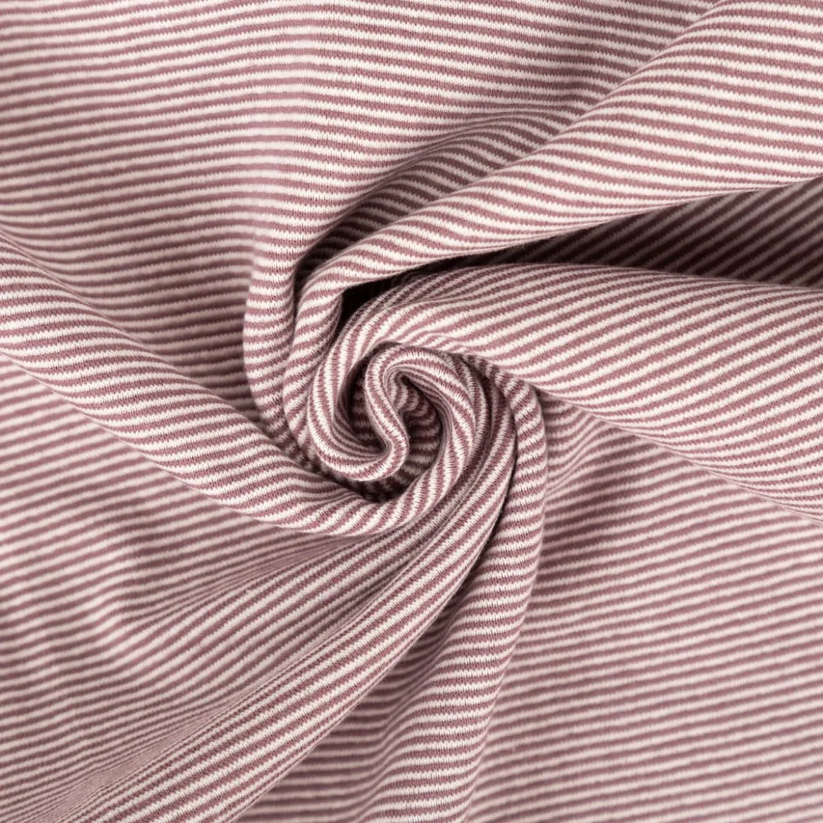Bündchenstoff Baumwolle Yarn Dyed Streifen fein weiß mauve 35cm Breite