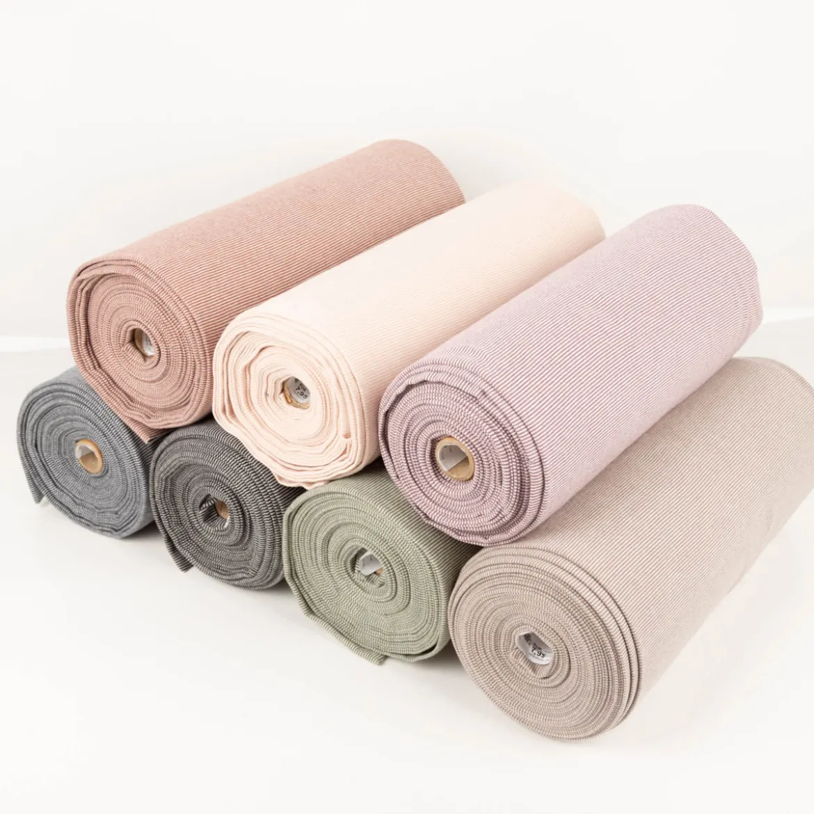 Bündchenstoff Baumwolle Yarn Dyed Streifen fein weiß lachs 35cm Breite