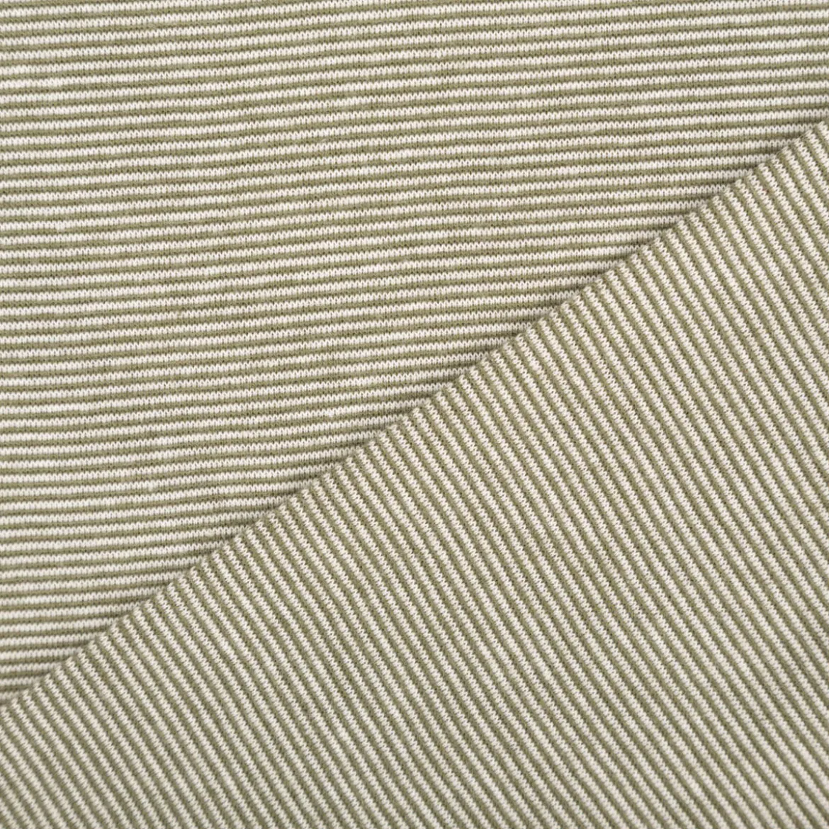 Bündchenstoff Baumwolle Yarn Dyed Streifen fein weiß tannengrün 35cm Breite