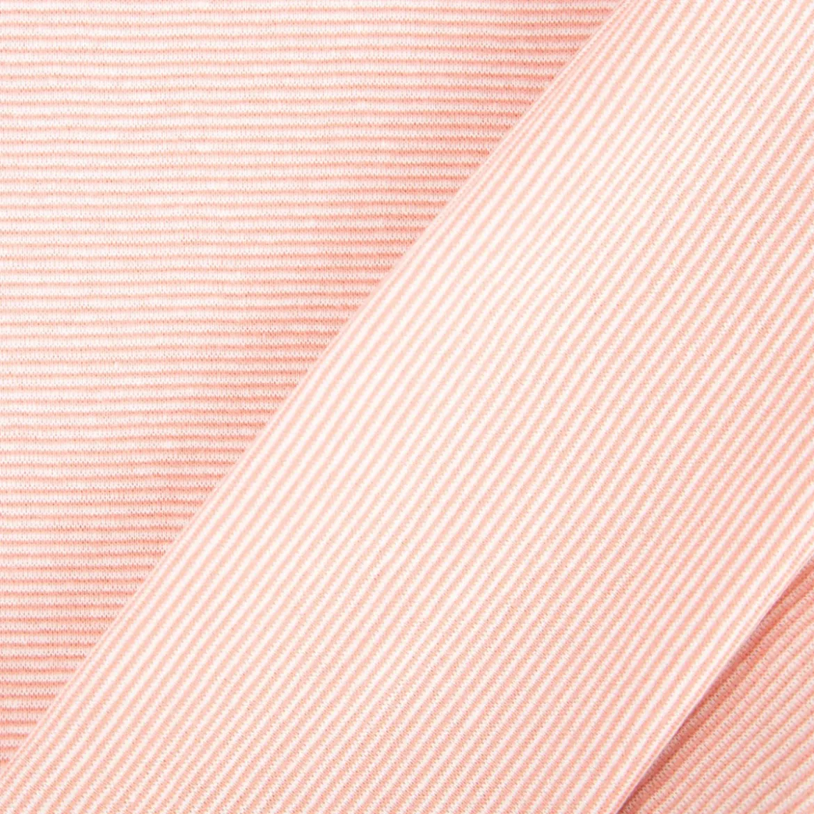 Bündchenstoff Baumwolle Yarn Dyed Streifen fein weiß coral 35cm Breite
