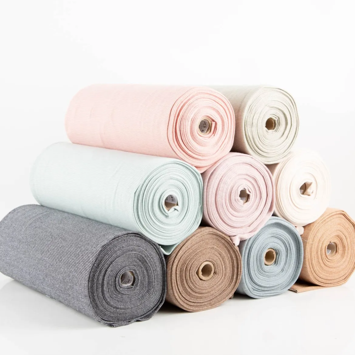 Bündchenstoff Baumwolle Yarn Dyed Streifen fein weiß beige 35cm Breite