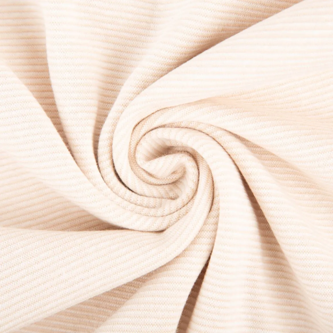 Bündchenstoff Baumwolle Yarn Dyed Streifen fein weiß beige 35cm Breite