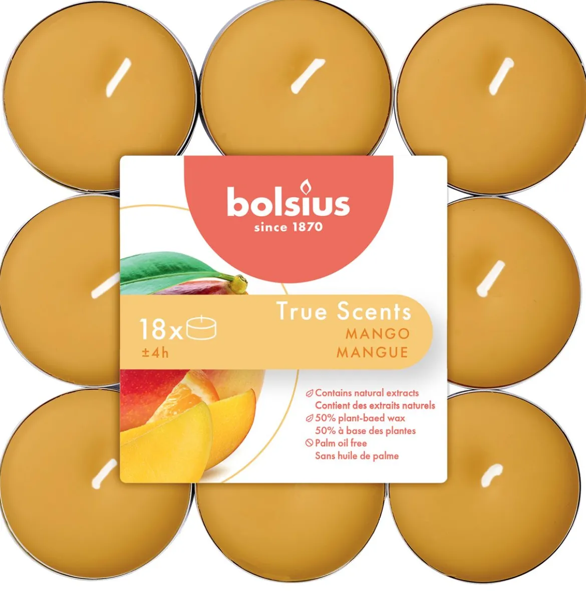 Bolsius Duft-Teelichter Aromatic Mango orange silberfarbig 18 Stück