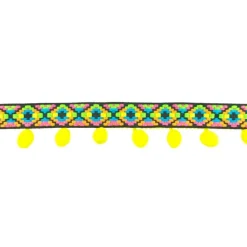 Bommelborte mit Webband Ibiza gelb bunt Breite: 5cm