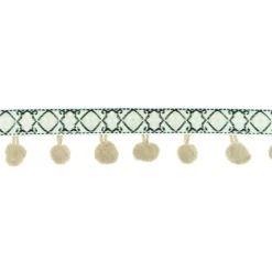 Bommelborte mit Webband Jacquard hellbraun weiß schwarz Breite: 3cm