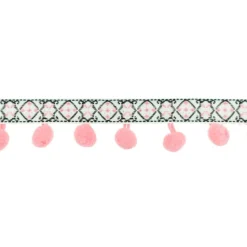 Bommelborte mit Webband Jacquard rosa weiß schwarz Breite: 3cm