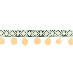 Bommelborte mit Webband Jacquard apricot weiß schwarz Breite: 3cm